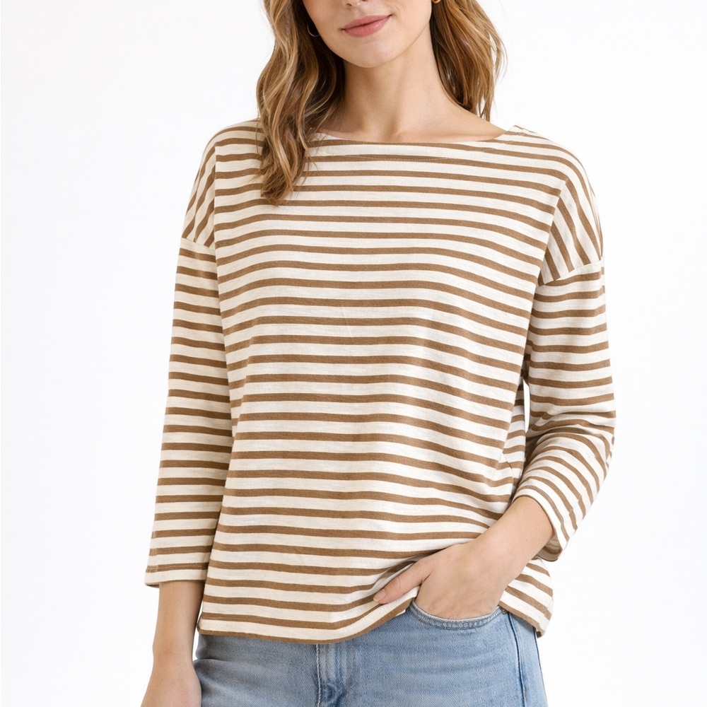 Striped Tan and Beige Women's Top